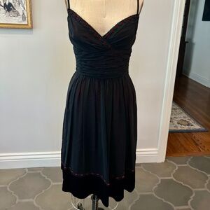 Elegant Black Lined Sphagetti Strap Dress with Red Velvet Accents